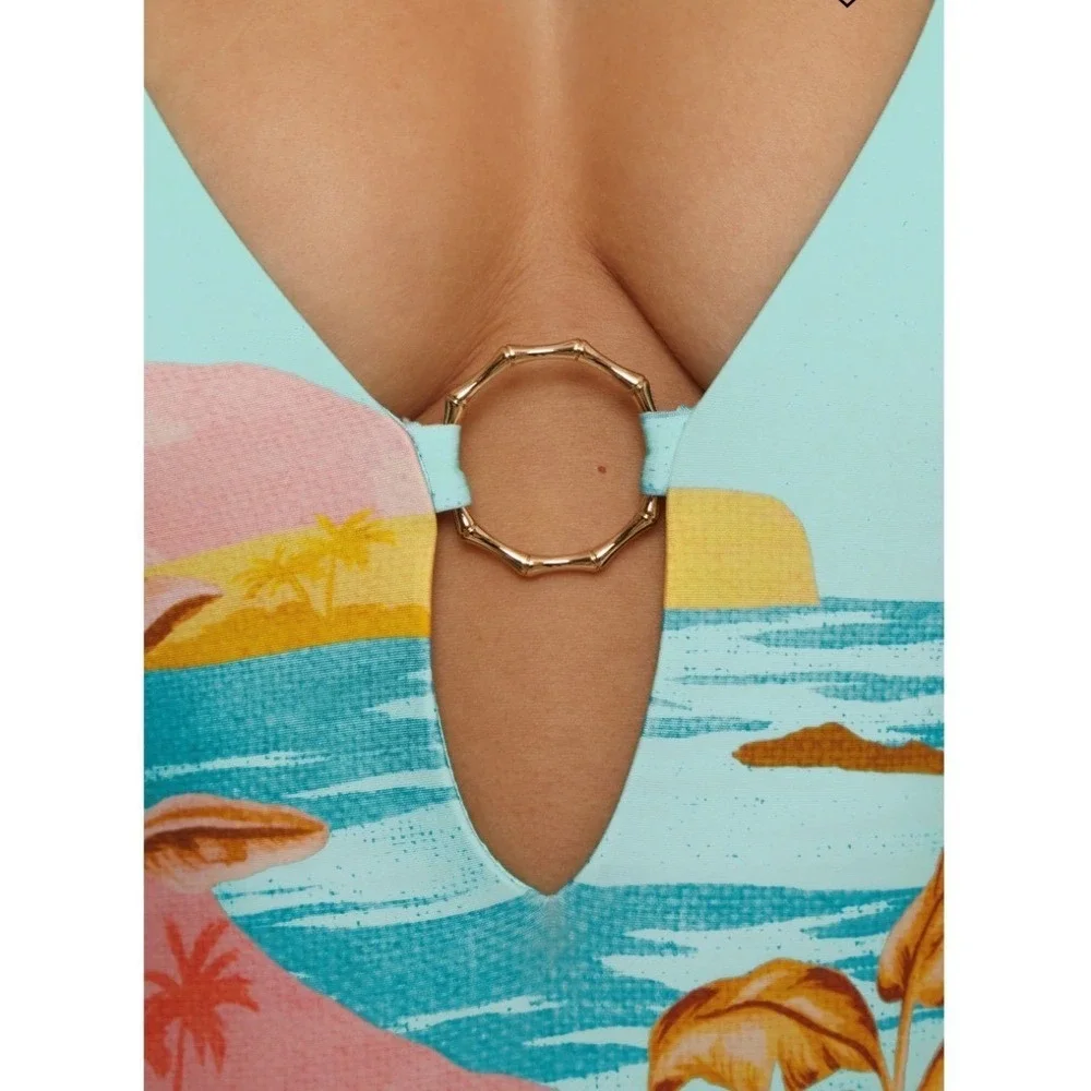 Trina Turk Cyclades Plunge One‎ Piece Swimsuit Women's Size 8